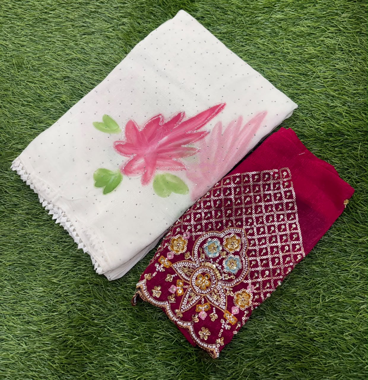 WHITE FLORAL SAREE CP-1069