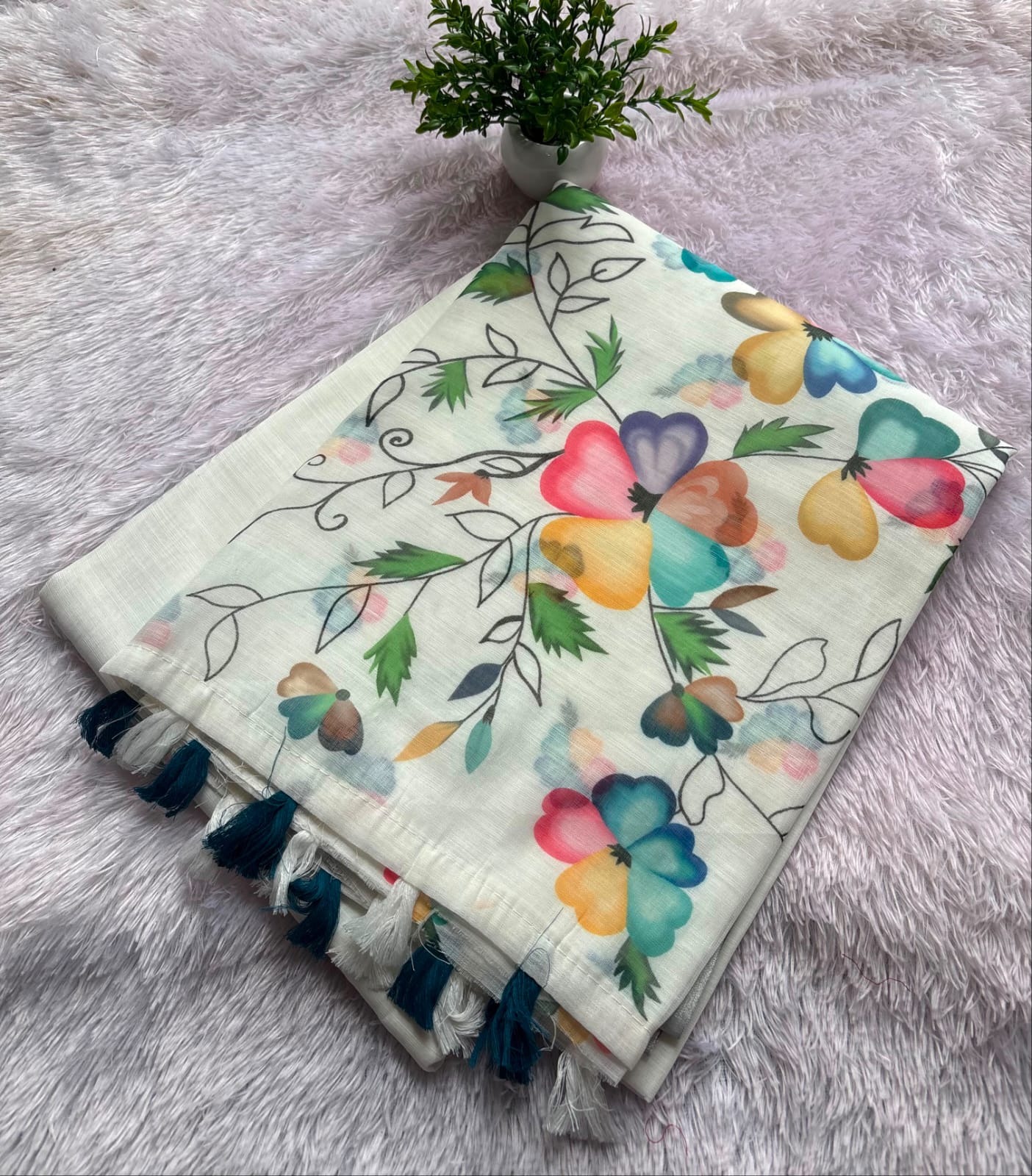 colourful flower linen saree pc-671
