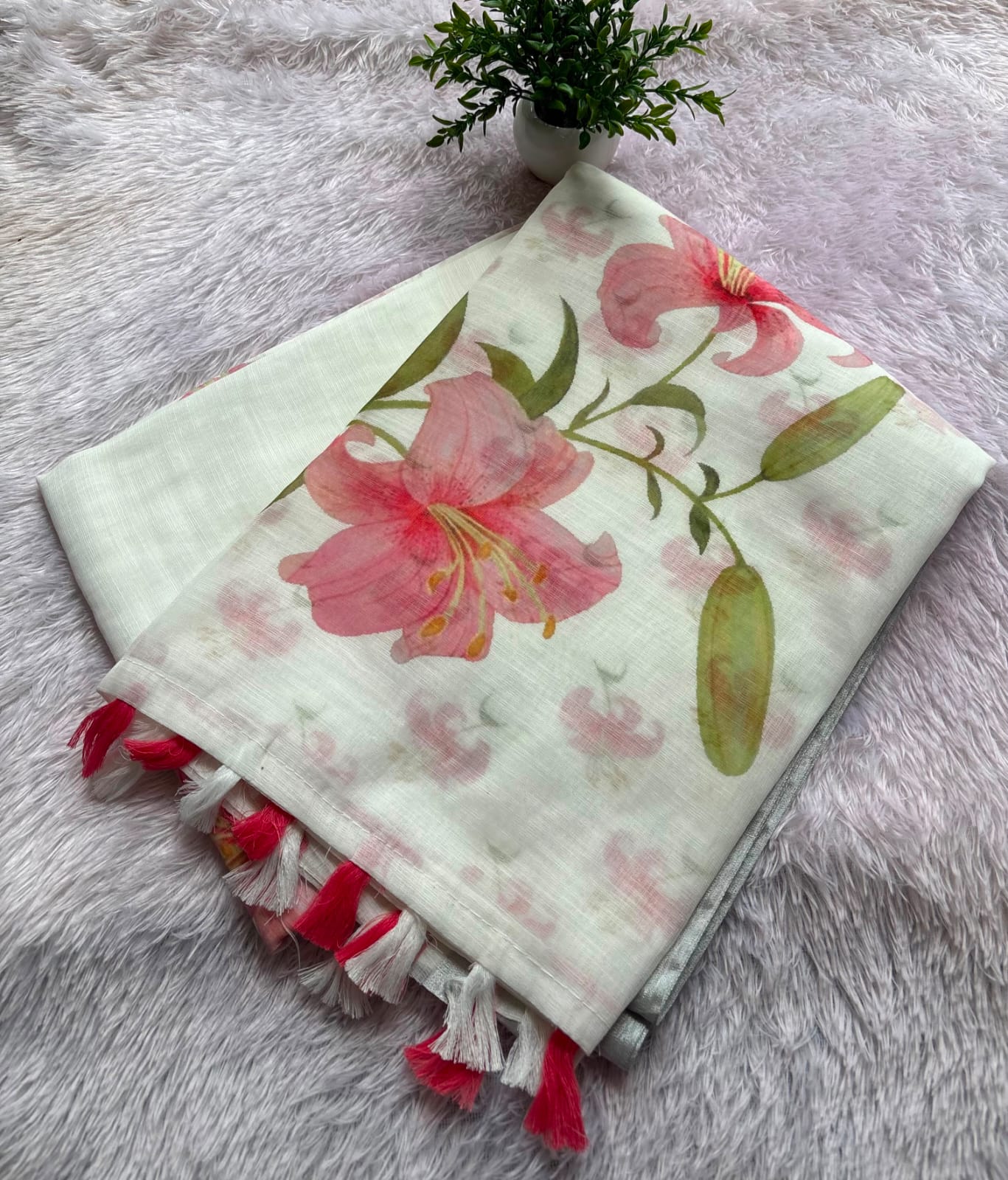 PINK COLOUR LINEN SAREE PC-671