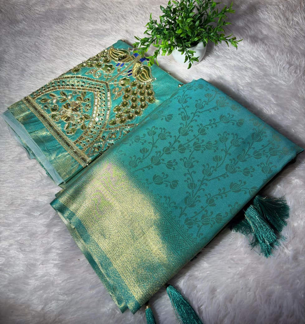 KANJIVARAM SAREE WITH AARI WORK BLOUSE PC-1580
