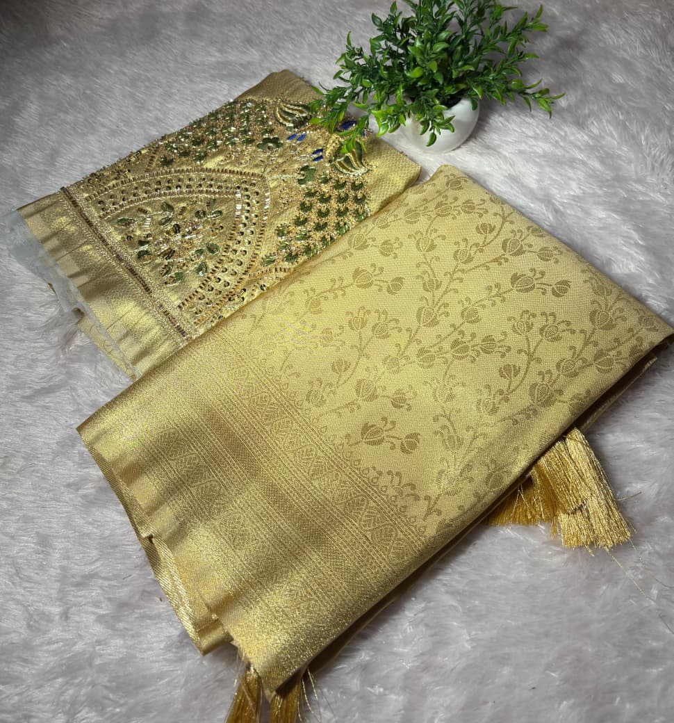 KANJIVARAM SAREE WITH AARI WORK BLOUSE PC-1580