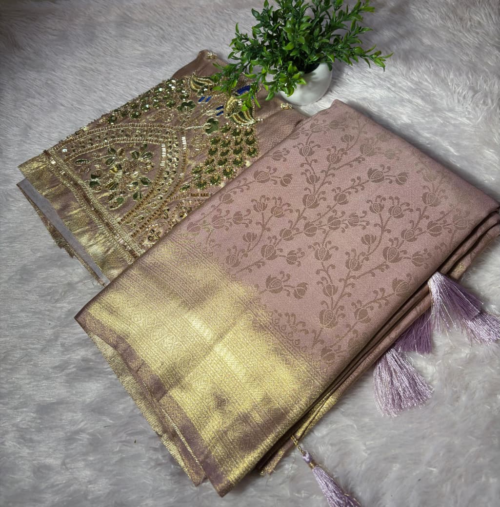 KANJIVARAM SAREE WITH AARI WORK BLOUSE PC-1580