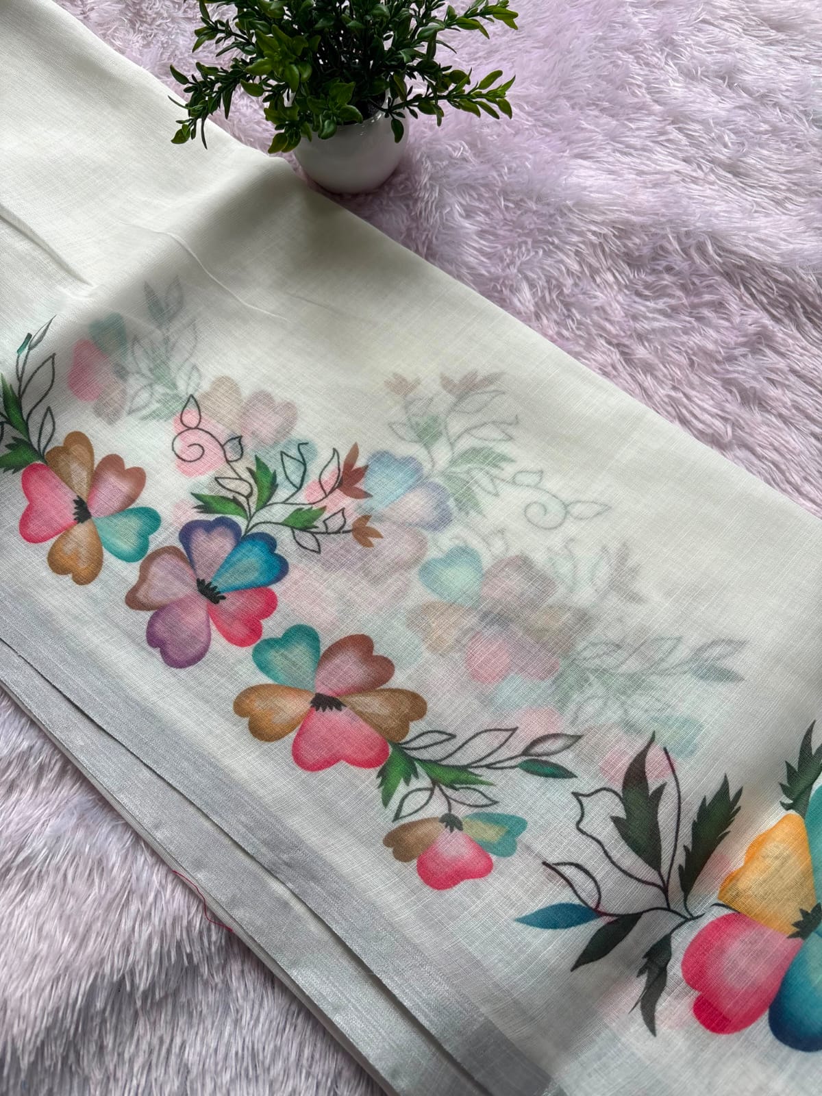 colourful flower linen saree pc-671