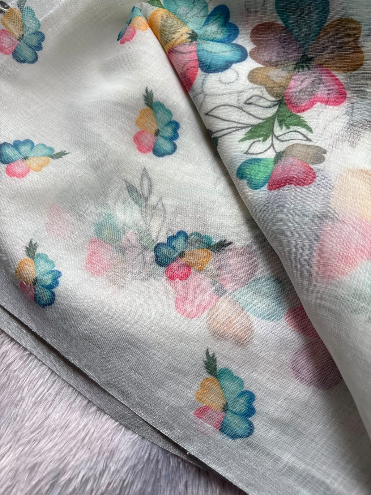 colourful flower linen saree pc-671