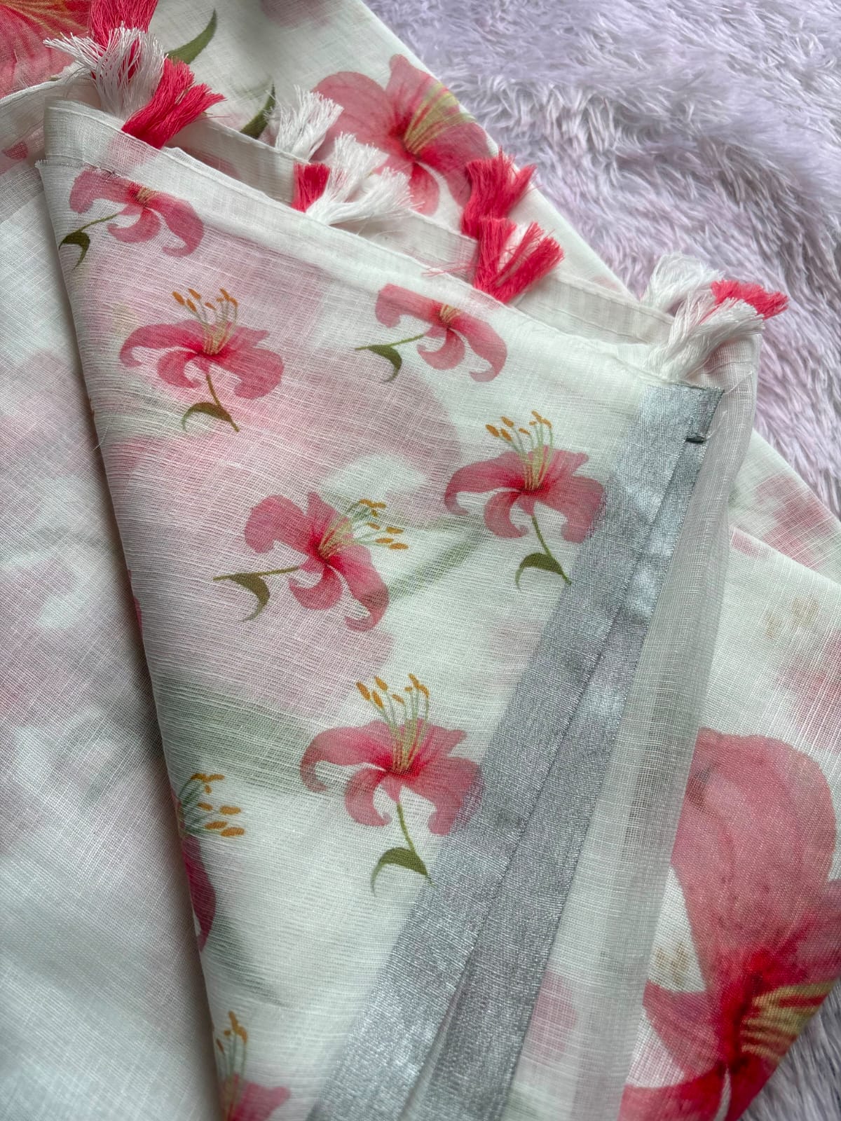 PINK COLOUR LINEN SAREE PC-671