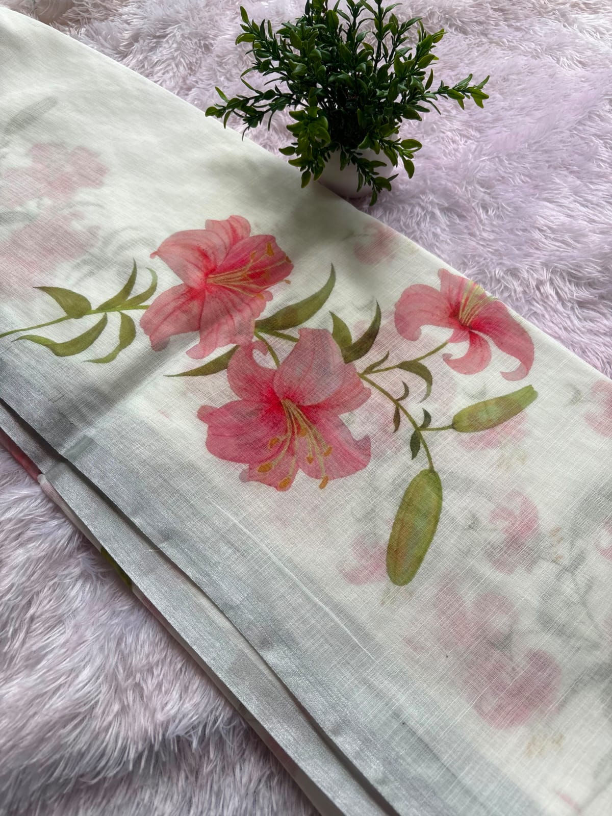 PINK COLOUR LINEN SAREE PC-671