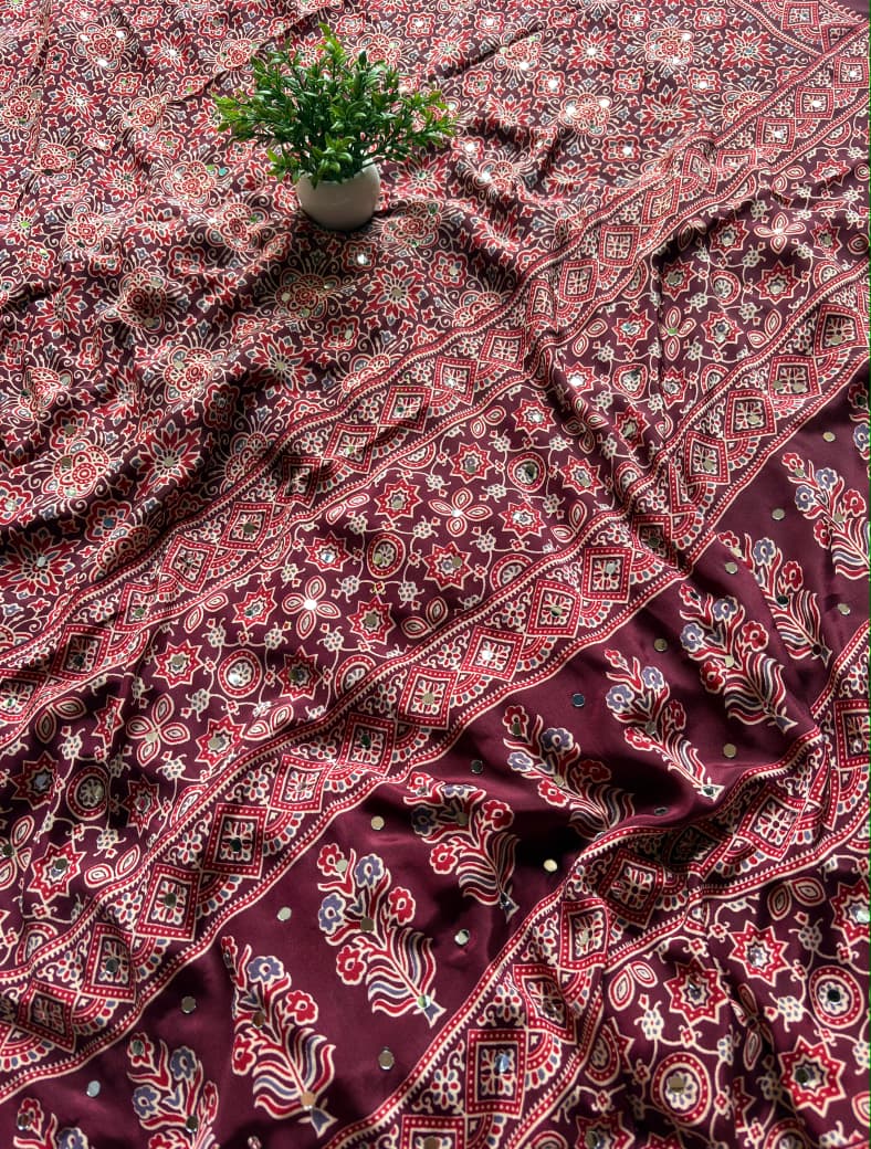 VIRAL AJRAKH MIRROR SAREE PC-1468