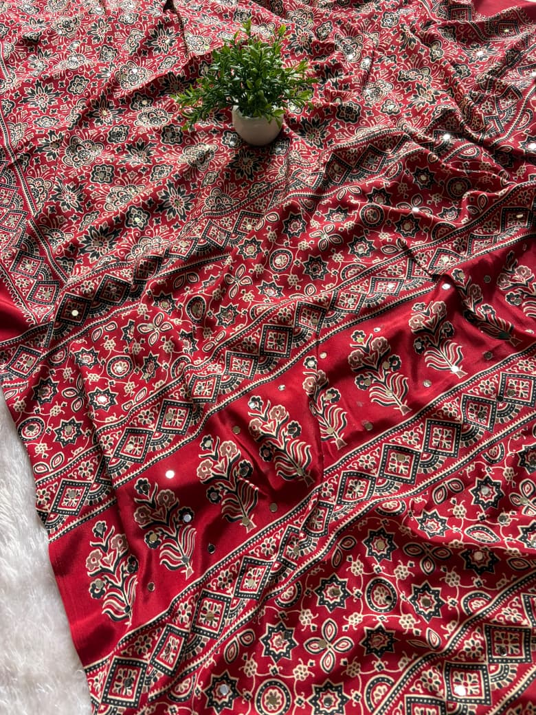 VIRAL AJRAKH MIRROR SAREE PC-1468
