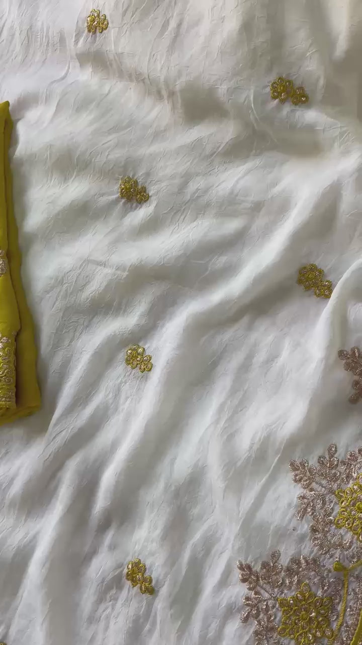 Designer saree with contrast blouse